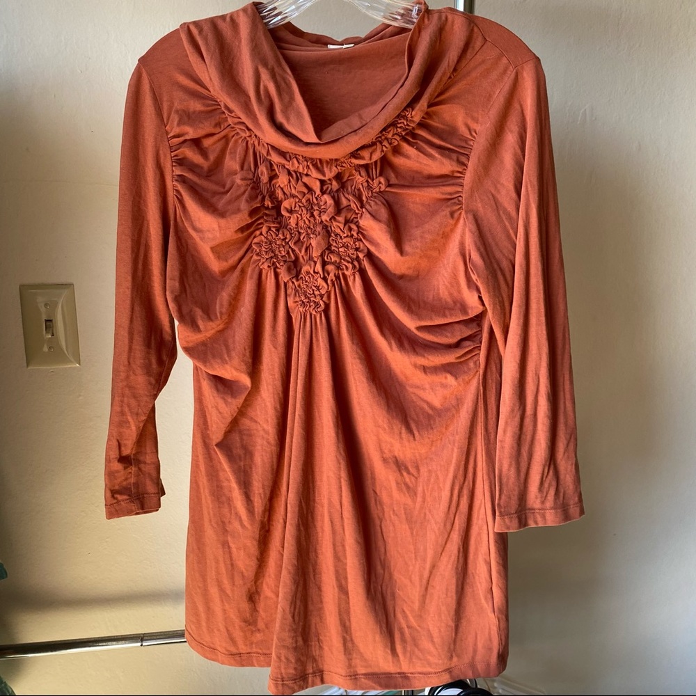 Anthropologie Deletta terra cotta ruched tee
